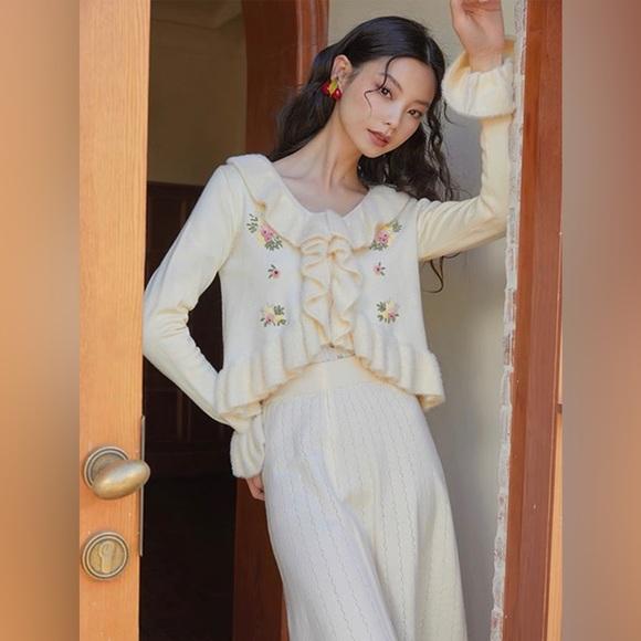 Lacemade Liz Lisa 🌸Gunne Sax Prairie Style Y2K Floral Ruffle Cardigan/Sweater🤍 - Picture 4 of 14